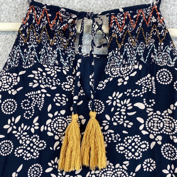 THML boho halter neck midi dress boho embroidered tassel ties in back S - Picture 3 of 11